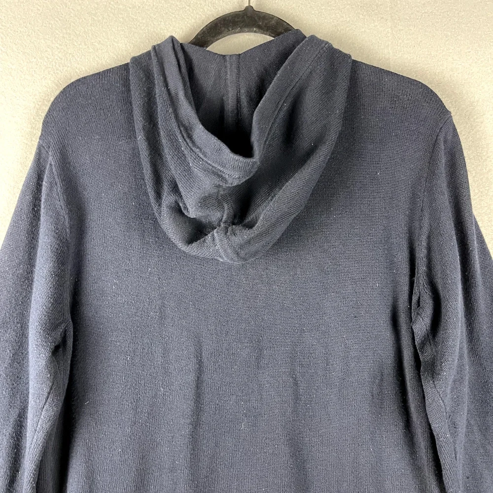J Crew Hooded Sweater Mens Medium Blue Clasp‎ Buckle Pockets Cotton Pullover